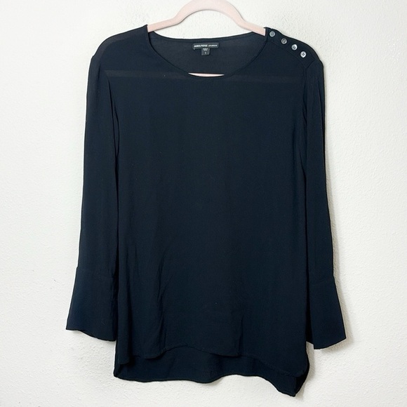 James Perse Black Long Sleeve Button Shoulder Blouse Top Tunicnsize 1 - Picture 1 of 10